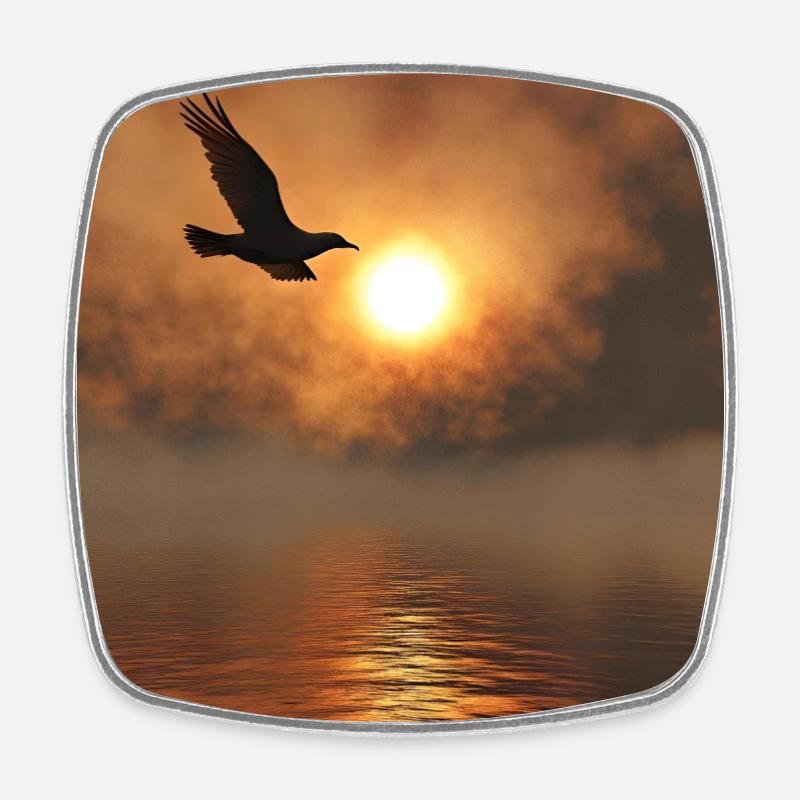 Oiseau du coucher de soleil au-dessus de la mer - Magnet carré - blanc