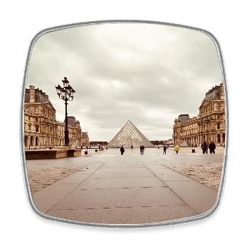 Pyramide du Louvre sur la place - Magnet carré - blanc - Devant