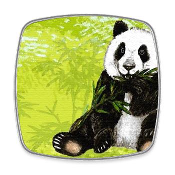 Ours panda mignon avec bambou dans la forêt de bambous - Magnet carré - blanc - Devant