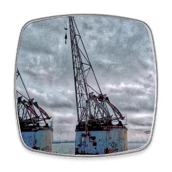 Hamburg Hafen Hafenromantik mit alte rostige Kräne - Viereckiger Kühlschrankmagnet - Weiß - Vorne