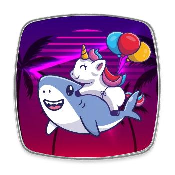 Licorne chevauchant un requin de style années 80 - Magnet carré - blanc - Devant