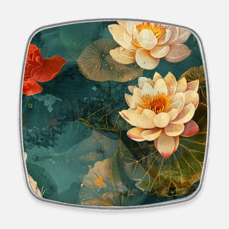 Fleurs de koï et de lotus sur l’eau turquoise - Magnet carré - blanc
