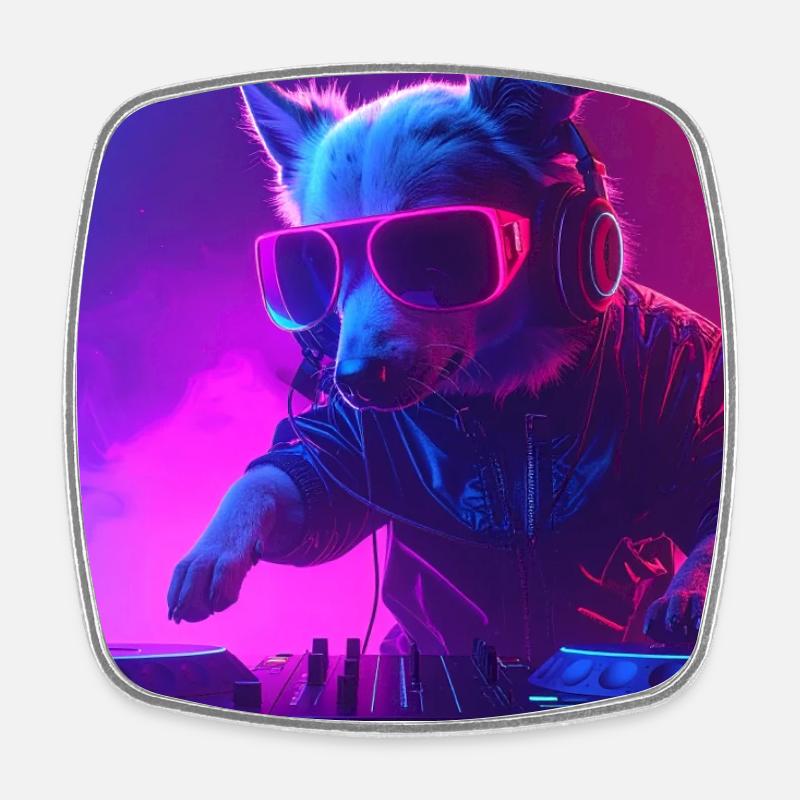 DJ Chien - Magnet carré - blanc