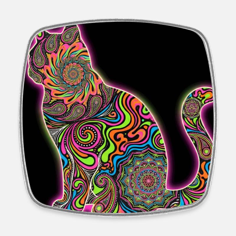 Psychedelische Katzenmuster - Viereckiger Kühlschrankmagnet - Weiß