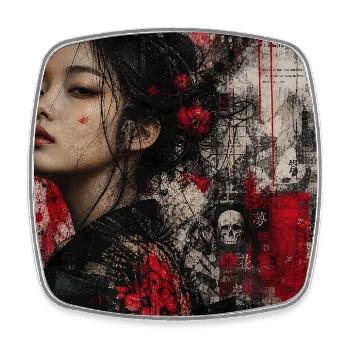 Asia Punk Art Geisha Grunge Portrait Street Art - Viereckiger Kühlschrankmagnet - Weiß - Vorne