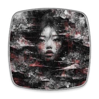 Dark Asia Punk Art Frau Porträt T-Shirt Bild - Viereckiger Kühlschrankmagnet - Weiß - Vorne