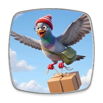 Un joli pigeon volant livrant un colis - Magnet carré - blanc - Devant