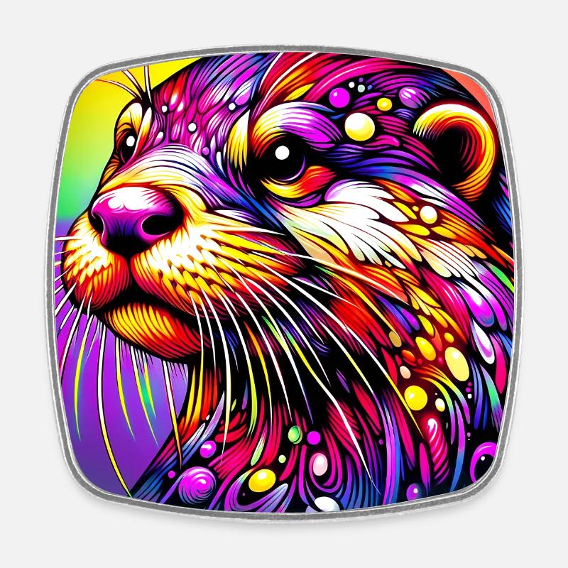 loutre - Magnet carré - blanc
