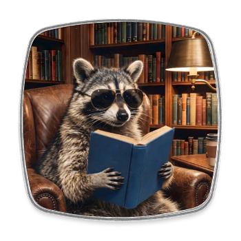 Lesender Waschbär in Bibliothek - Viereckiger Kühlschrankmagnet - Weiß - Vorne