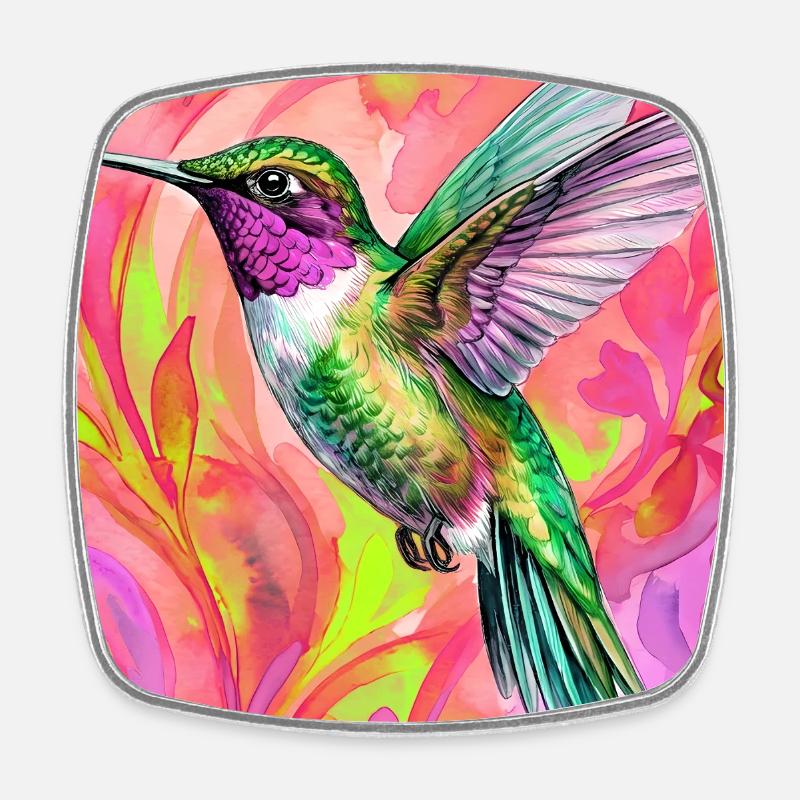 colibri - Magnet carré - blanc