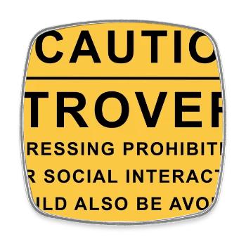 Caution Introvert - Square fridge magnet - white - Front