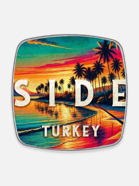 Side Türkei Vintage Sonnenuntergang Schild - Viereckiger Kühlschrankmagnet - Weiß