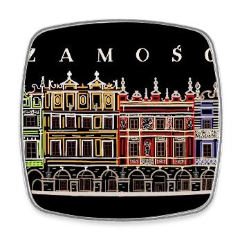 Zamosc, Pologne Dessin du site du patrimoine mondial - Magnet carré - blanc - Devant