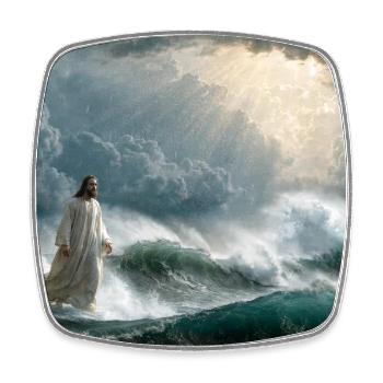 Jesus auf den Wellen - Viereckiger Kühlschrankmagnet - Weiß - Vorne