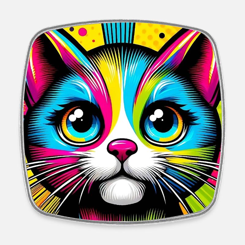 Chat Pop Art - Magnet carré - blanc