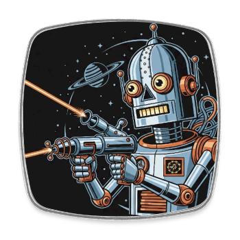 Robot de science-fiction rétro avec arme laser - Magnet carré - blanc - Devant
