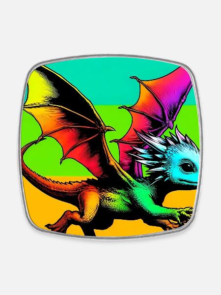 Drache - Viereckiger Kühlschrankmagnet - Weiß