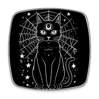 Magic Cat und Crescent Moon – Hexen-Goth - Viereckiger Kühlschrankmagnet - Weiß - Vorne