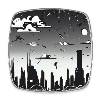 Manga Comic Future City Skyline - Square fridge magnet - white - Front