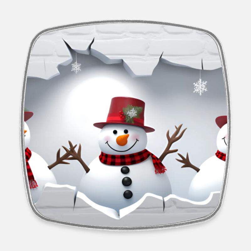 3D Snowman - Square fridge magnet - white
