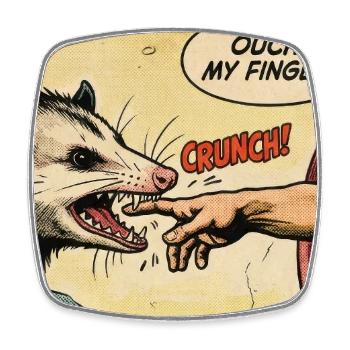 Opossum Beats God's Hand Funny Opossum Meme - Square fridge magnet - white - Front
