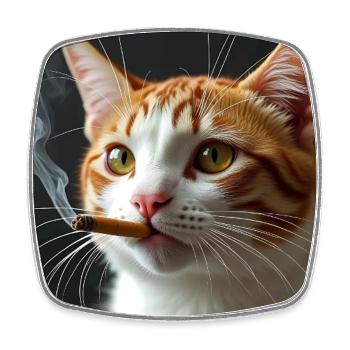 Smoking Cat Generation Z Meme Cat Smoking - Square fridge magnet - white - Front