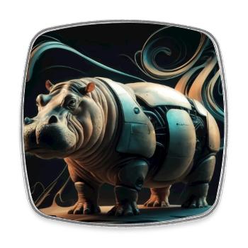 Mechanical Hippopotamus - Square fridge magnet - white - Front