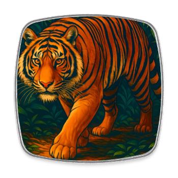 Tiger Stalks in Jungle, Love Big Cats  - Square fridge magnet - white - Front