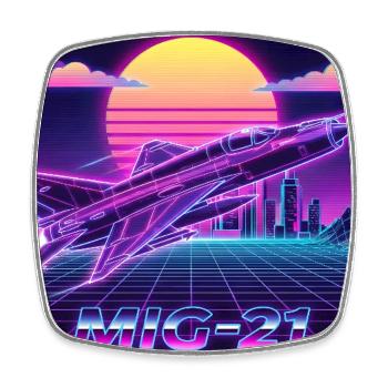 Mig-21 Retro Futuristic Neon - Square fridge magnet - white - Front