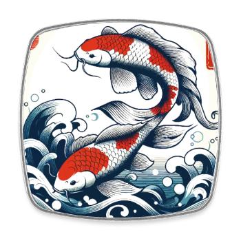Koi Carp Cresting Waves Japanese Art Japan Fan - Square fridge magnet - white - Front