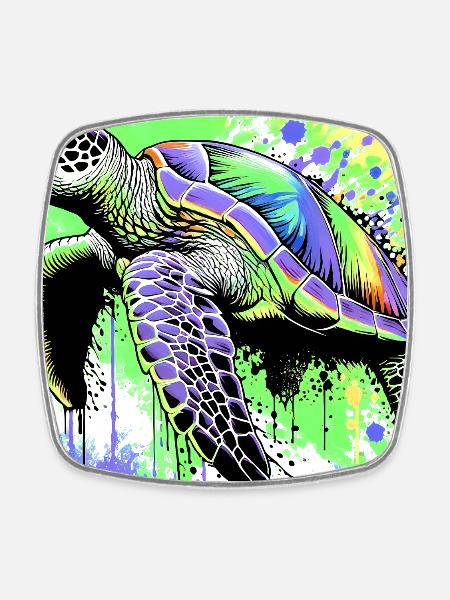 turtle - Square fridge magnet - white