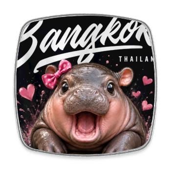 Bangkok Hippo with Bow - Square fridge magnet - white - Front