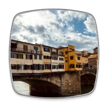 Colorful tenement houses by the river - Square fridge magnet - white - Front