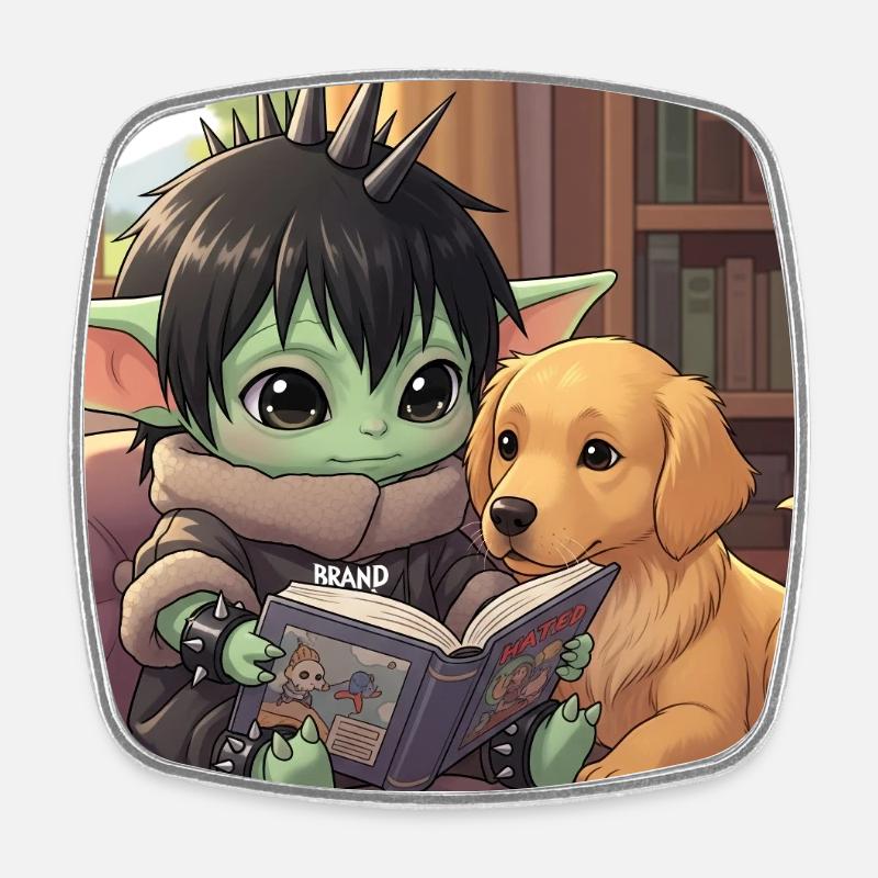 Petit Bouffon avec Chien et Bande Dessinée - Magnet carré - blanc