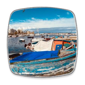 Blue boats in the harbor - Square fridge magnet - white - Front