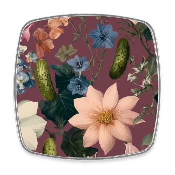 Botanical Pickle Pattern – Floral Cucumber Design - Square fridge magnet - white - Front