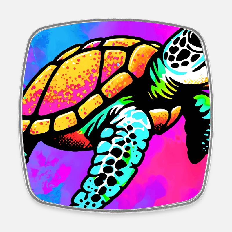tortue - Magnet carré - blanc