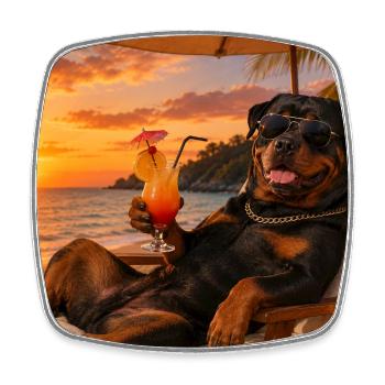 Entspannter Rottweiler am Strand - Viereckiger Kühlschrankmagnet - Weiß - Vorne