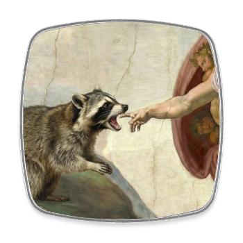 raccoon beating god's hand raccoon meme - Square fridge magnet - white - Front
