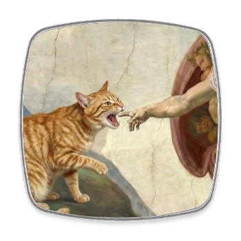 Cat Slaps God's Hand Funny Cats Meme - Square fridge magnet - white - Front