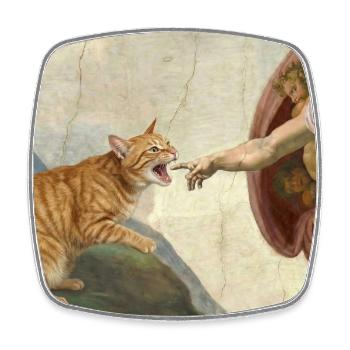 Cat Slaps God's Hand Funny Cats Meme - Square fridge magnet - white - Front