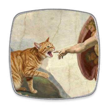 Cat Slaps God's Hand Funny Cats Meme - Square fridge magnet - white - Front
