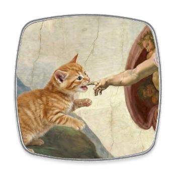 Cat Slaps God's Hand Funny Cats Meme - Square fridge magnet - white - Front