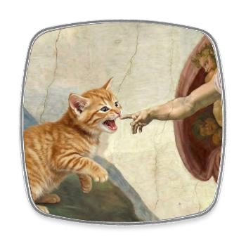 Cat Slaps God's Hand Funny Cats Meme - Square fridge magnet - white - Front