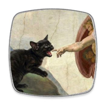 Cat Slaps God's Hand Funny Cats Meme - Square fridge magnet - white - Front