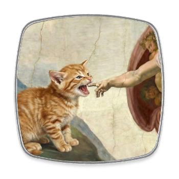 Cat Slaps God's Hand Funny Cats Meme - Square fridge magnet - white - Front