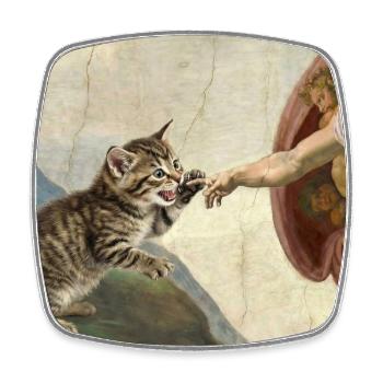 Katze Schlägt Gottes Hand Lustiges Katzen meme - Viereckiger Kühlschrankmagnet - Weiß - Vorne