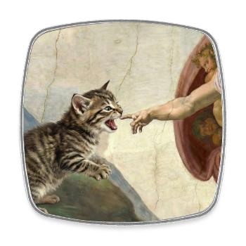 Cat Slaps God's Hand Funny Cats Meme - Square fridge magnet - white - Front