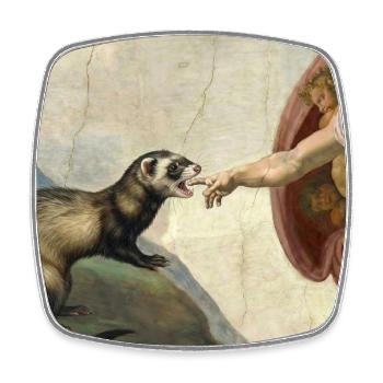 Ferret Beats God's Hand Ferret Meme - Square fridge magnet - white - Front