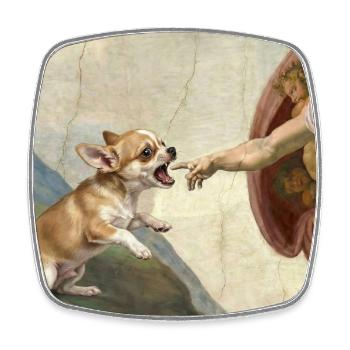 Dog God Hand Chihuahua Dogs meme - Square fridge magnet - white - Front